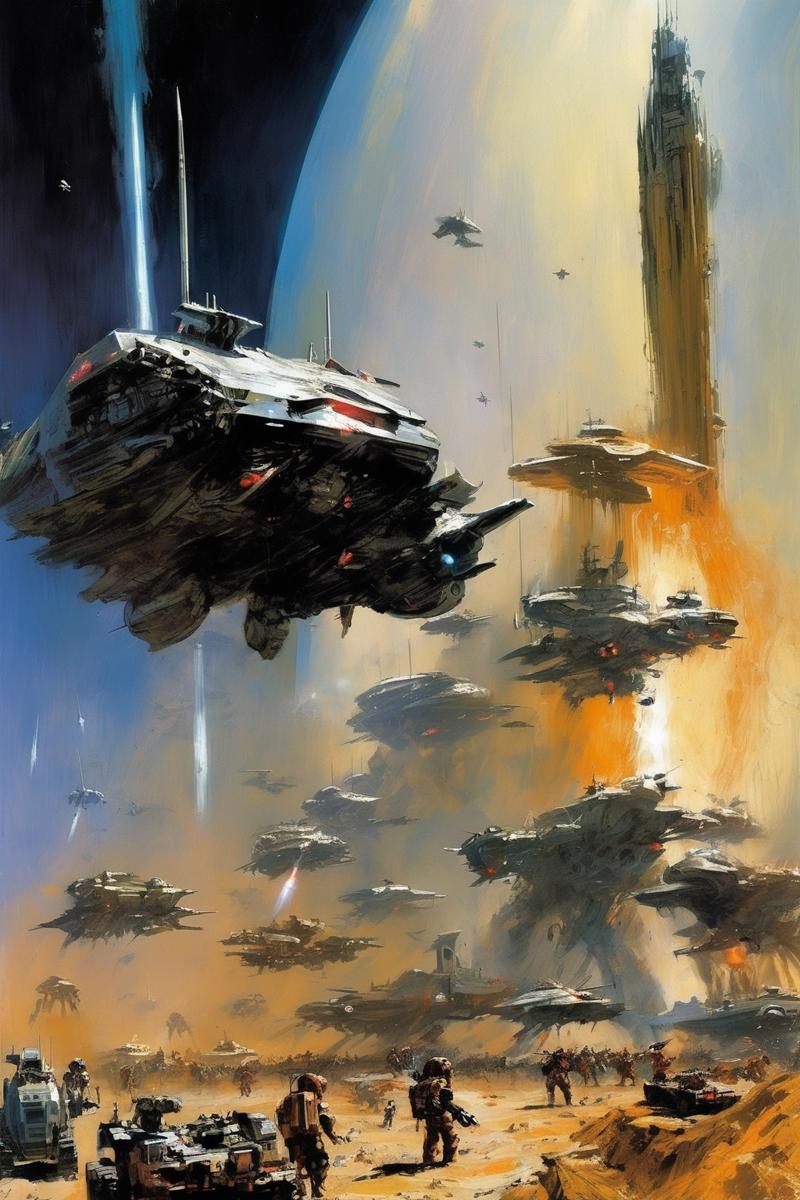 00160-4233130760-John Berkey Style - Science fiction war. The planetary defenses are down. Monstrous beings bring weapons. Armies of soldiers. Ep.png